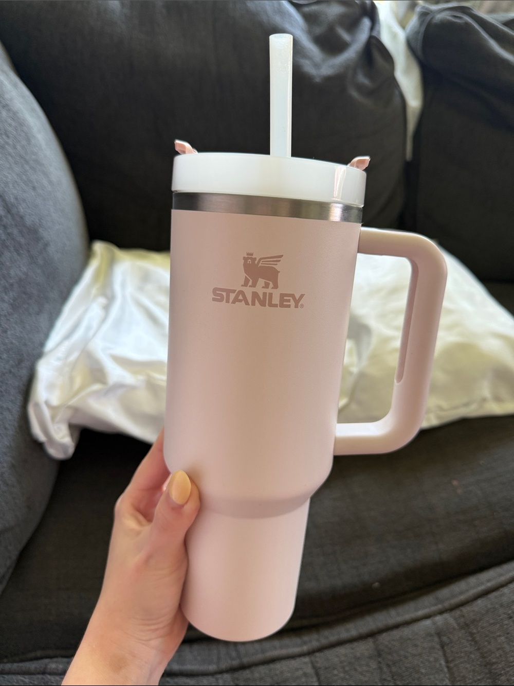 Stanley Blush Pink Insulated Travel Mug with Handle and Straw - 40 oz
